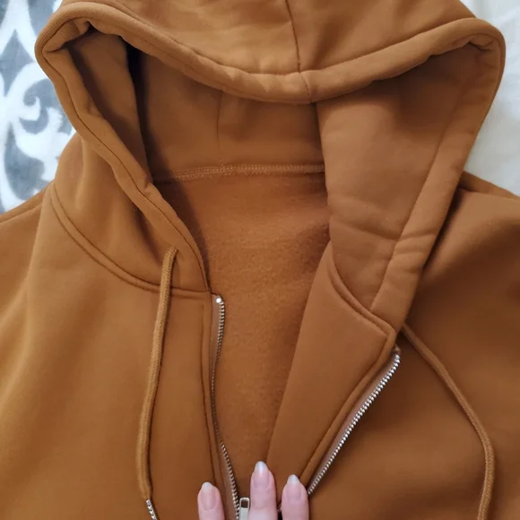 Cozy Gingerbread colored bomber jacket style hoodie with zip up and pockets M - Picture 5 of 7